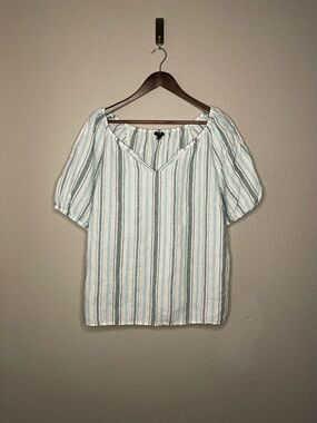 Talbots Plus X 100% Linen Casual Boho Striped Peasant Blouse Top Coastal Summer